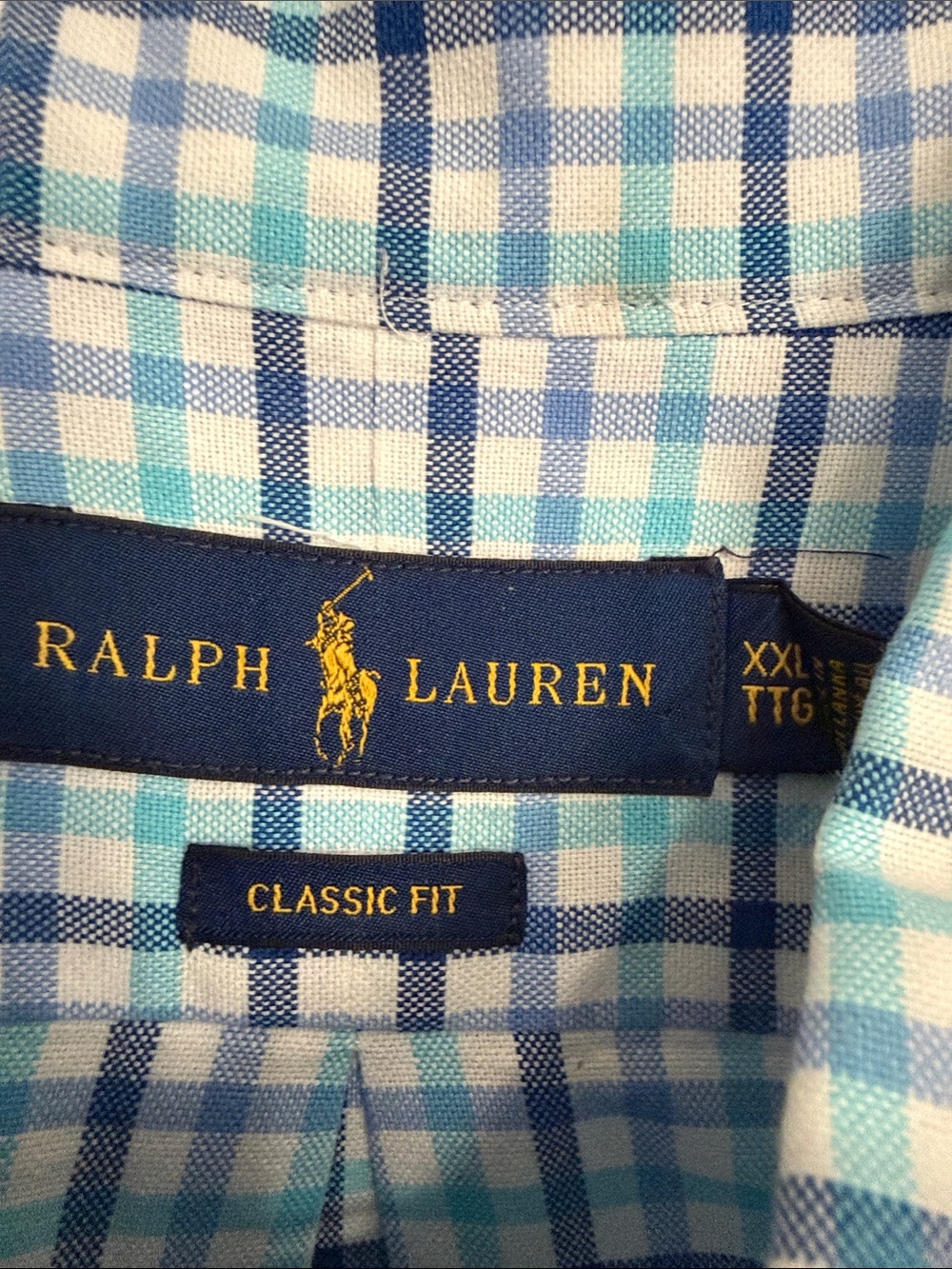 Ralph Lauren Blue and White Check Button-Down Shirt